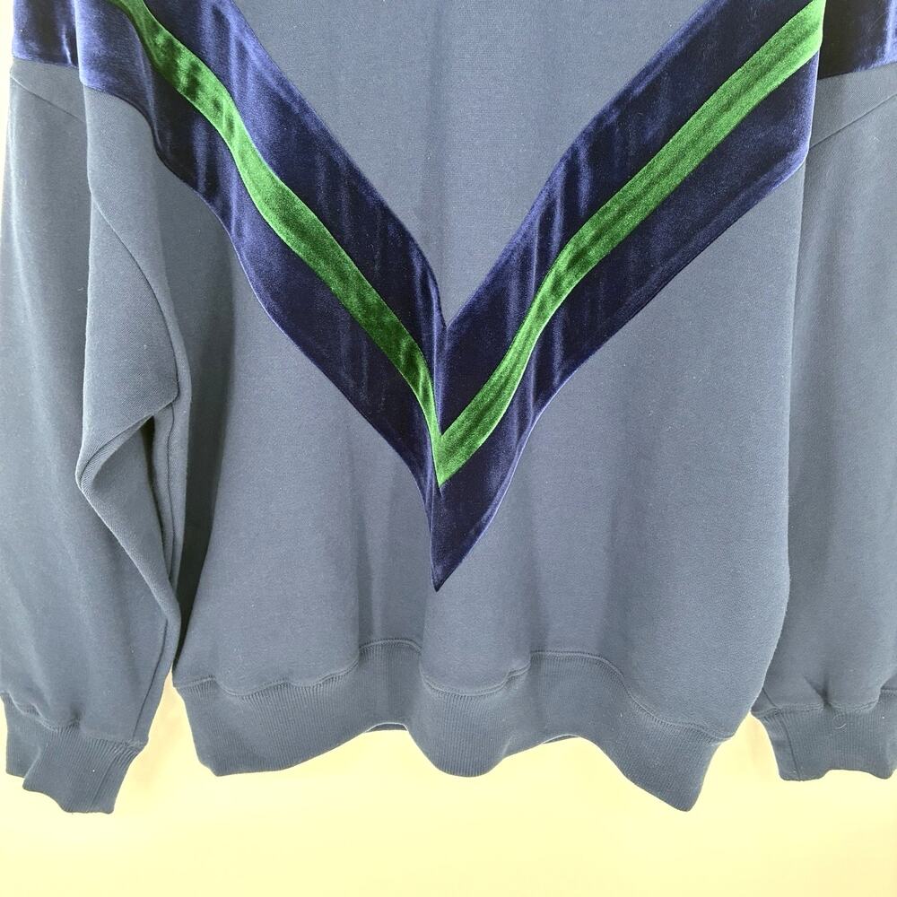 Lucky Chouette Sweatshirt Womens XL Blue Green Velvet Chevron Korean Designer - Picture 6 of 7
